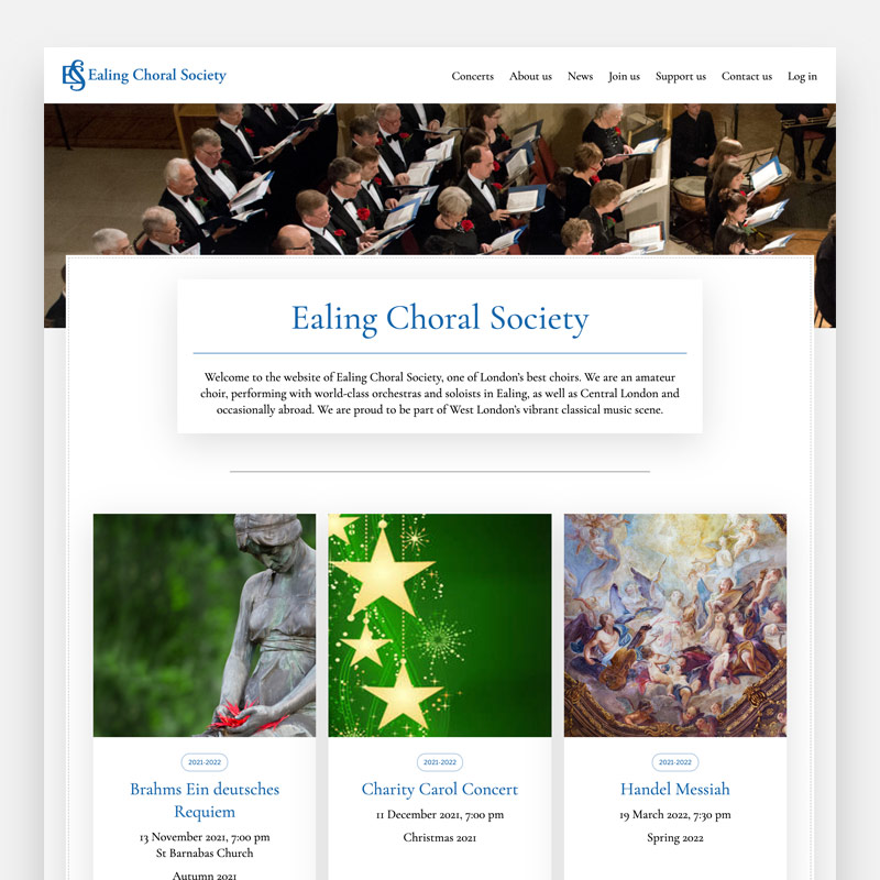 Ealing Choral Society website screenshot