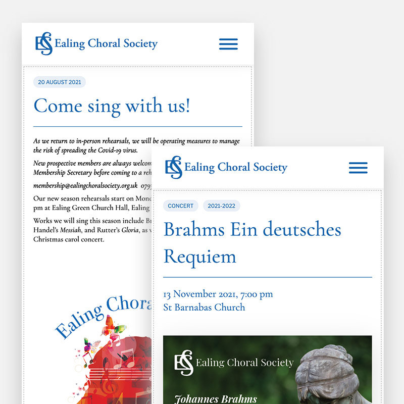 Ealing Choral Society website screenshot
