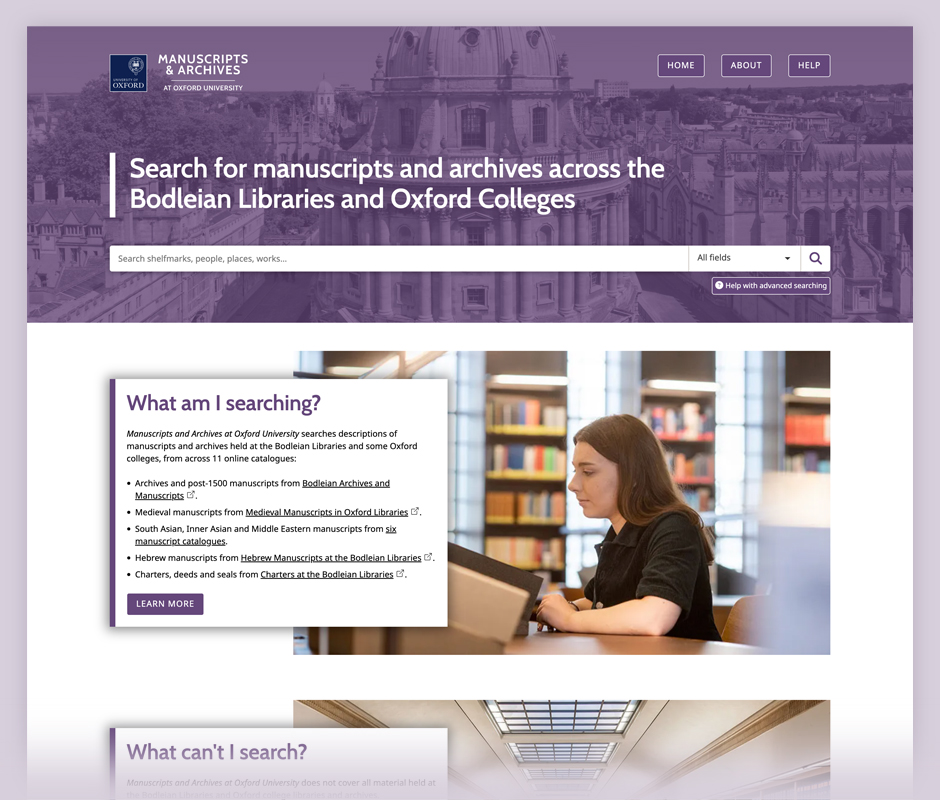 University of Oxford MARCO search design – homepage